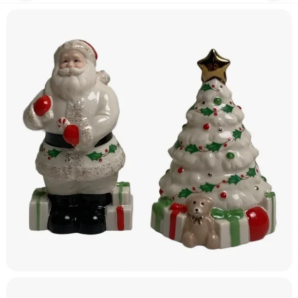Vintage Lenox Christmas Tree Santa Claus Salt And Pepper Shakers Holiday Table - Picture 6 of 12